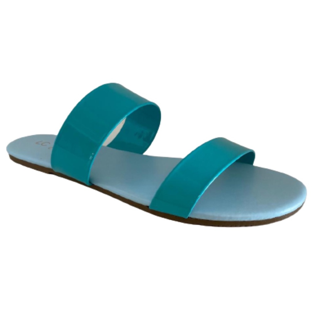 LC LAUREN CONRAD Sandals Band Slide Open Turquoise Patent Aqua Blue